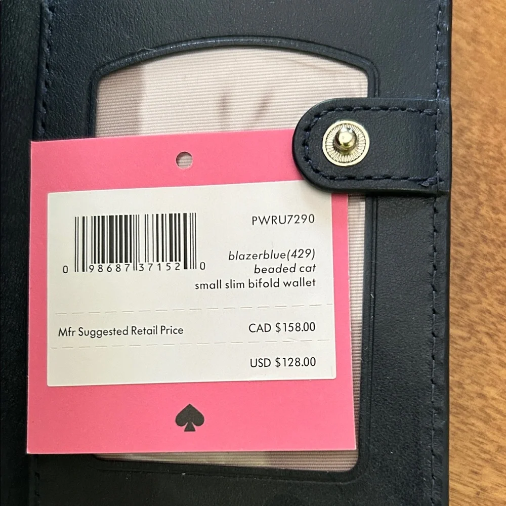 Kate Spade Navy Wallet with White Cat Accent - Picture 4 of 4